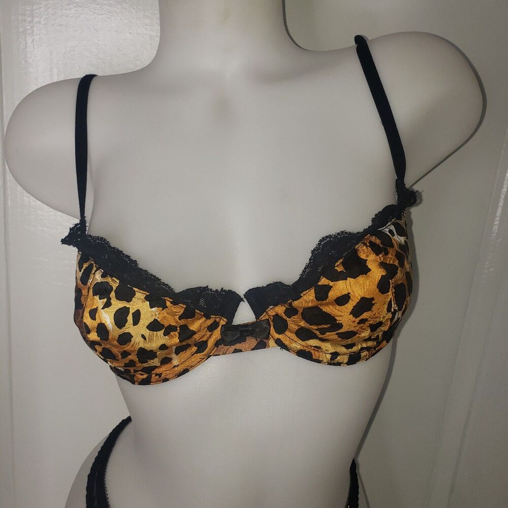 Vintage 90s Adrianna Papell Silk Leopard Underwire Bra and Thong Set Size 34C M - Picture 4 of 10